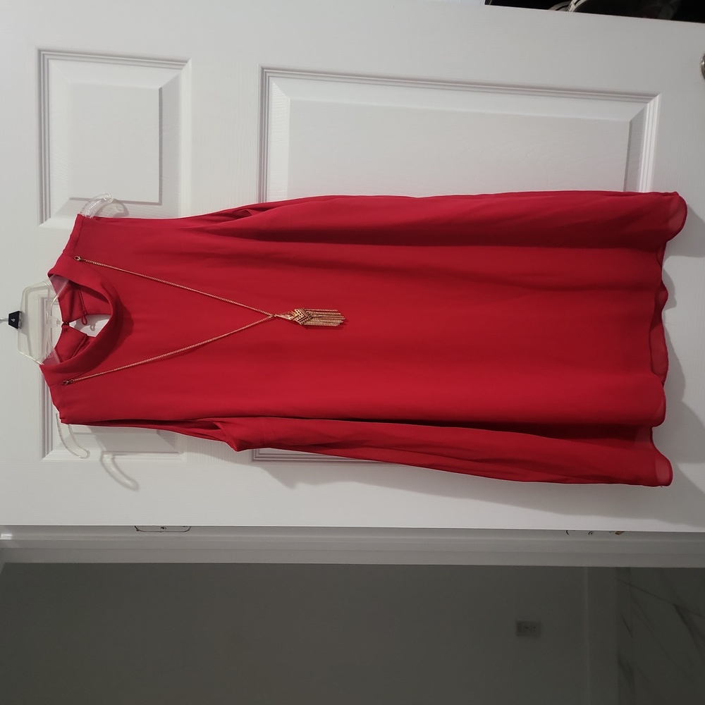 New red women's dress with necklace